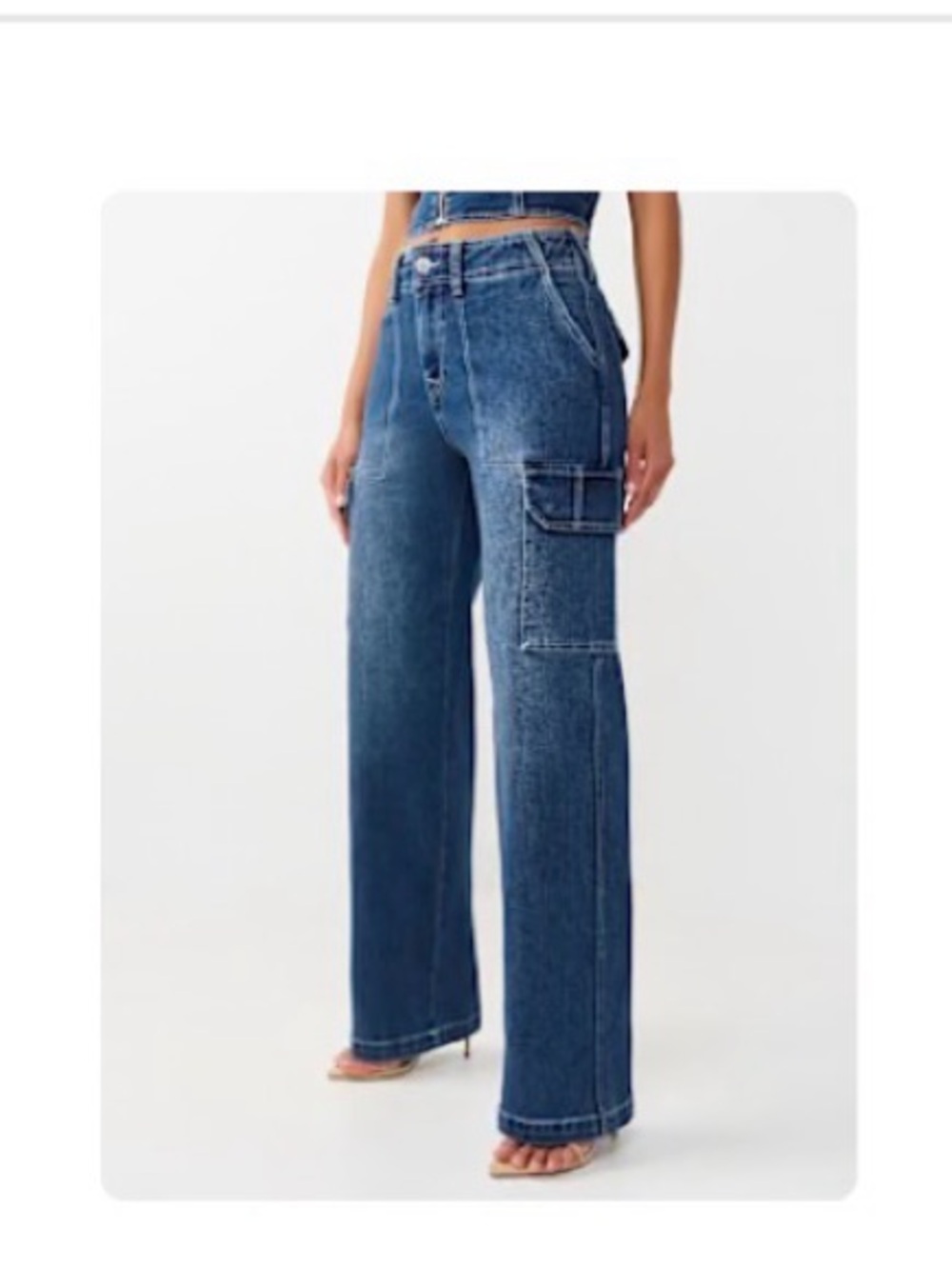 High-Waist Wide-Leg Cargo Jeans — Blue